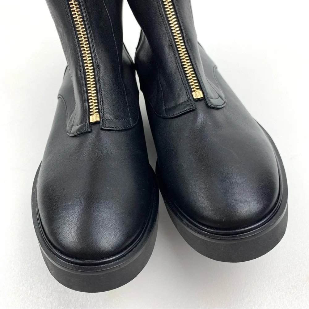 Stuart Weitzman Boots Black Leather Zip Front Ankle Bootie Low Heel Size 36.5 6 - Picture 6 of 10